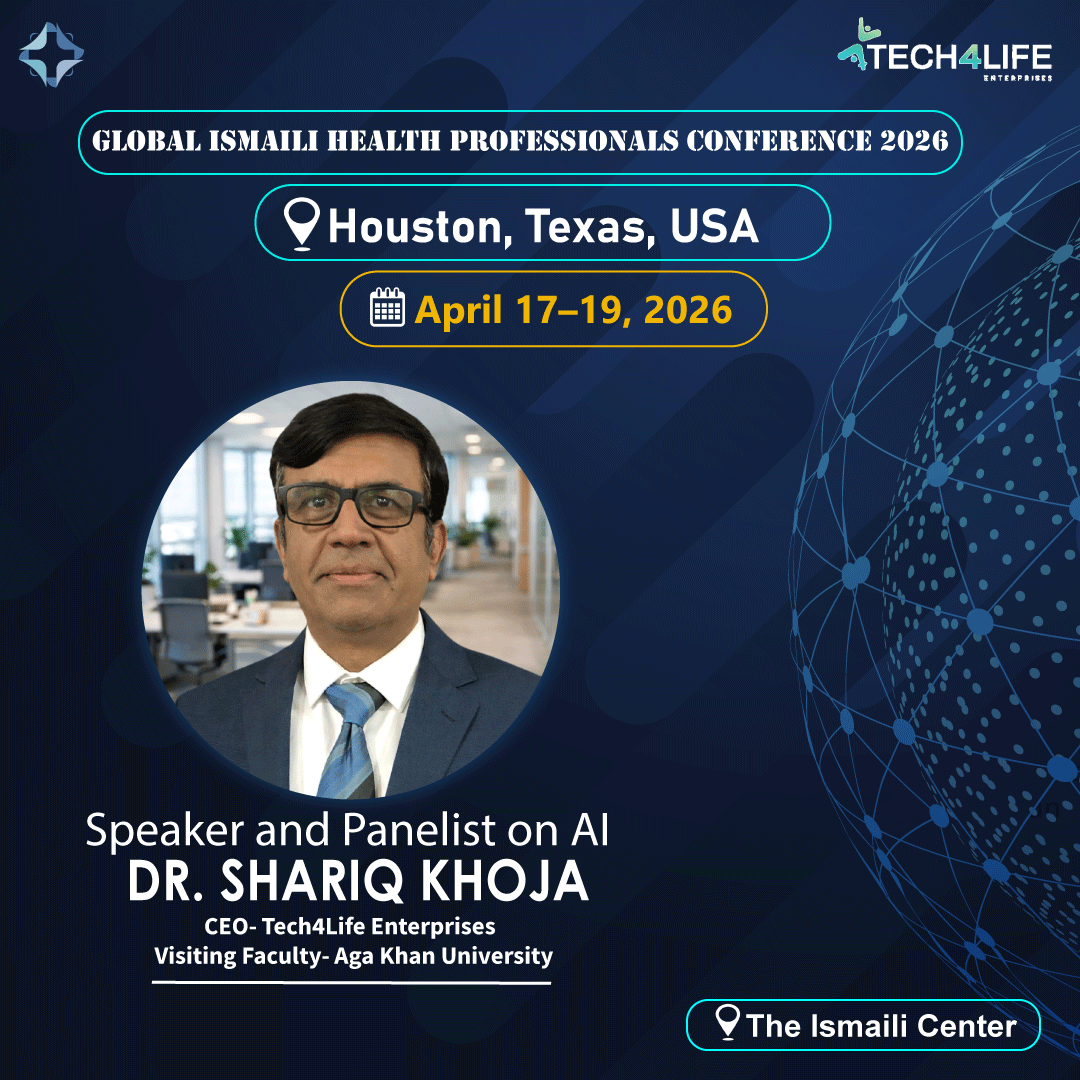 Tech4Life1's tweet photo. Dr. Shariq Khoja joins the Global Ismaili Health Professionals Conference 2026 as Speaker &amp; Panelist on Artificial Intelligence (AI).

Shaping the future of digital health.

📍 Houston, Texas
📅 April 17–19, 2026

#ArtificialIntelligence #DigitalHealth #GIHPC2026 https://t.co/Cf4ydWSQvA