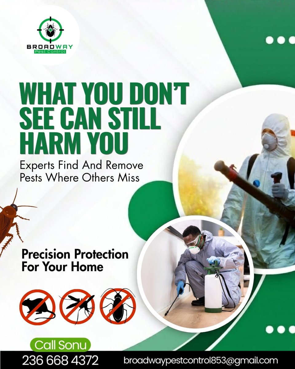 BroadPest93579's tweet photo. Hidden pests = hidden damage. Protect your home today. Broadway Pest Control.

📞 Call now: 236 668 4372
🌐 https://t.co/gMEHxz8y9N

#pestcontrolsurrey #homeprotection #termitecontrol #rodentcontrol #broadwaypestcontrol https://t.co/XZ2vpQ4OpG