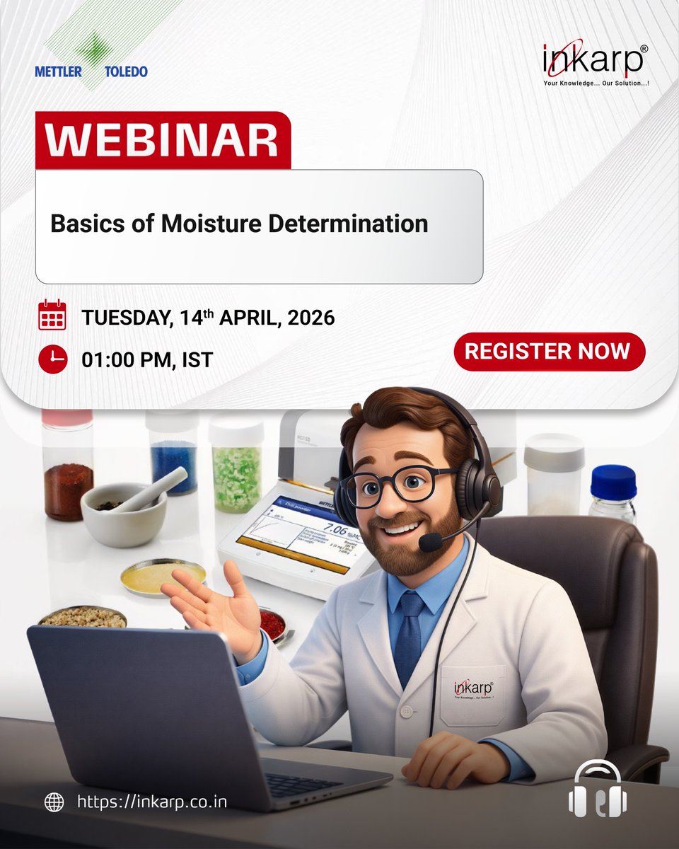 inkarpindia's tweet image. 💧 Improve moisture testing accuracy and lab reliability.

Learn practical techniques to enhance consistency, avoid errors, and strengthen quality control.

📅 14 April 2026
⏰ 01:00 PM IST
Register: inkarp.co.in/insights-and-u…

#MoistureAnalysis #LabPrecision #Webinar #Inkarp