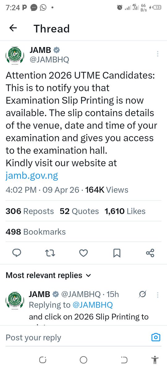 Freemathhelp12's tweet photo. The JAMB 2026 reprinting portal is not working after announcement from JJAMB that students can go for reprinting, students and parents are complaining https://t.co/ijKOC7QxTz