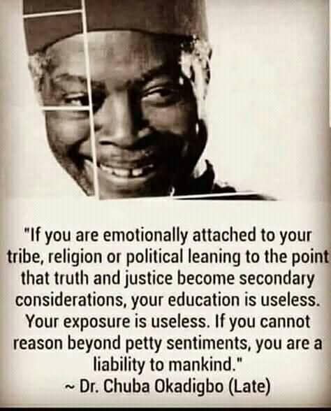 This actually changed me coz if you see older post of mine worshipping oyibo creating evil in my country with divisive tools(in the name of terrorism ) in a tribalistic and religious way. United stands and divided falls. Reminder- Igbo, Hausa and Yoruba were united B4 Nigeria.