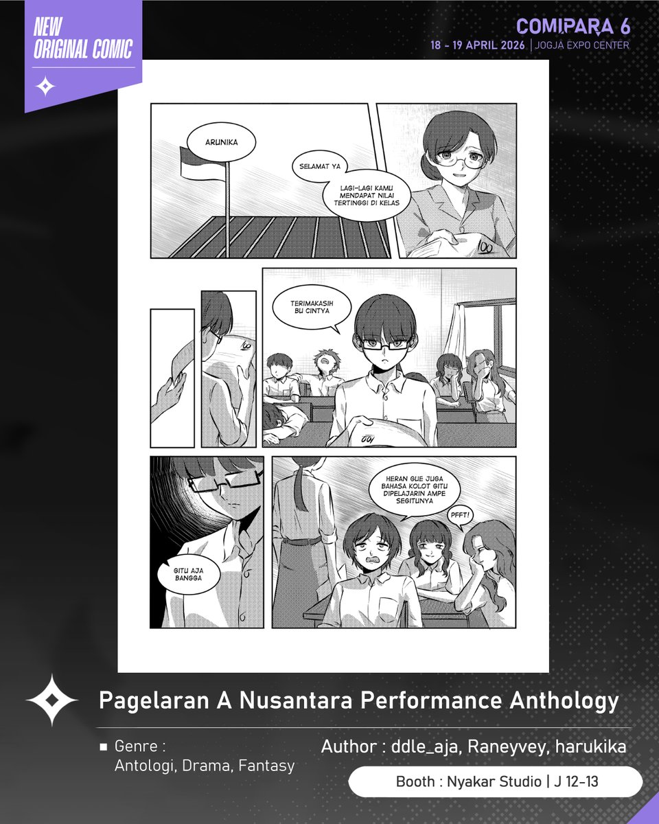 comipara_id's tweet image. [COMIC RAID]
Author: ddle_aja ; Raneyvey ; harukika
Booth: J 12-13  -  Nyakar Studio

Ini niih komik baru karya Kak ddle_aja, Kak Raneyvey, dan Kak harukika, berjudul "Pagelaran A Nusantara Performance Anthology" yang akan dijual di Comipara 6 besok lho!

#comicraid6