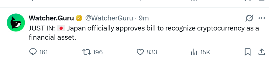_UCrypto's tweet image. This is good news for #crypto holders in Japan as it has officially approved #cryptocurrency as its #financial_asset