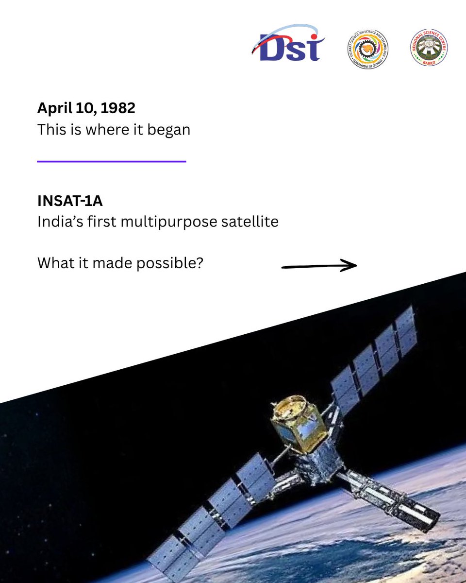 RSCRajkot's tweet image. 44 years ago today, #India launched INSAT-1A, our first 'all-in-one' satellite. 🛰️ 🇮🇳

It was supposed to last 7 years but survived only 18 months. 
It had a short life in orbit, but it gave India the blueprint for a communication revolution. 🛰️📡 
#GrowthMindset #ISRO #RSCRajkot