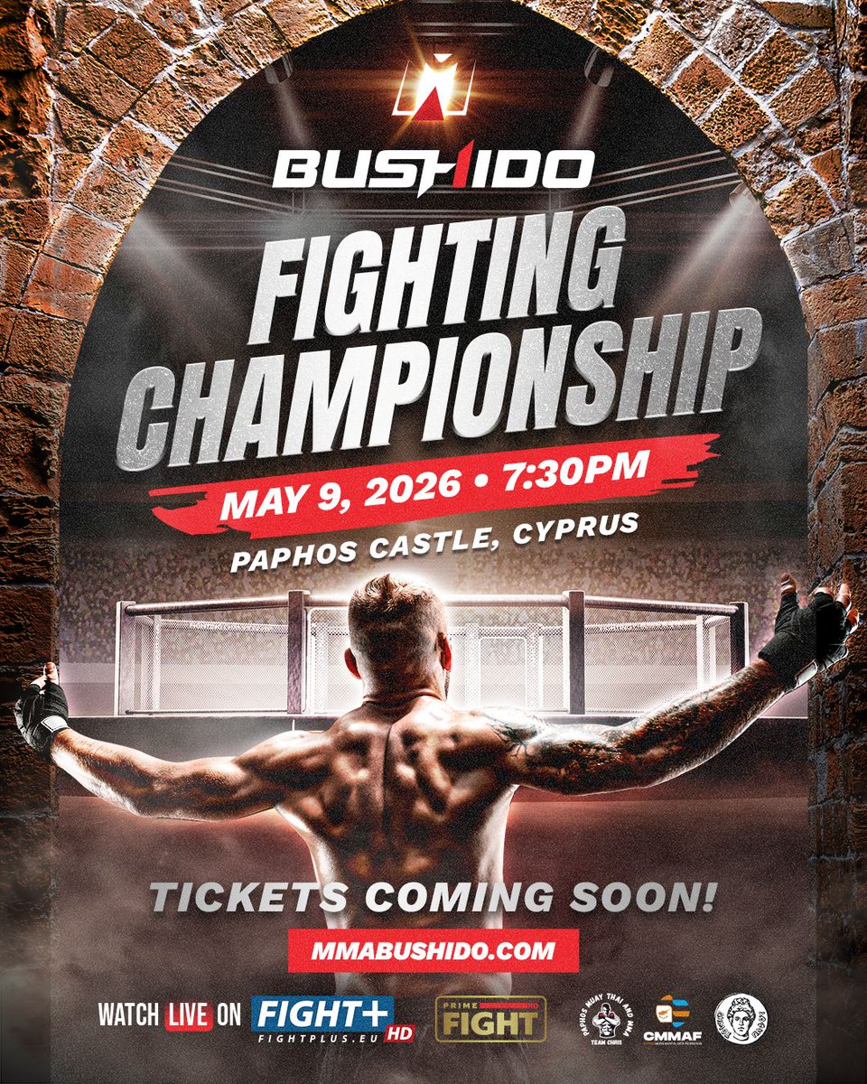 mma_bushido's tweet photo. May 9, 2026 MMA Bushido in Cyprus 
LIVE on PRIME FIGHT I FIGHT+ I VIASPO
#mmabushido #primefight #fightplus #go7 #cyprus #viaspo https://t.co/1ZLr0DIZ4d