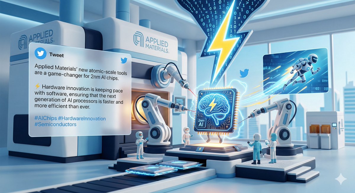 aamirpatni's tweet image. Applied Materials' new atomic-scale tools are a game-changer for 2nm AI chips. ⚡ Hardware innovation is keeping pace with software, ensuring that the next generation of AI processors is faster and more efficient than ever. #AIChips #HardwareInnovation #Semiconductors