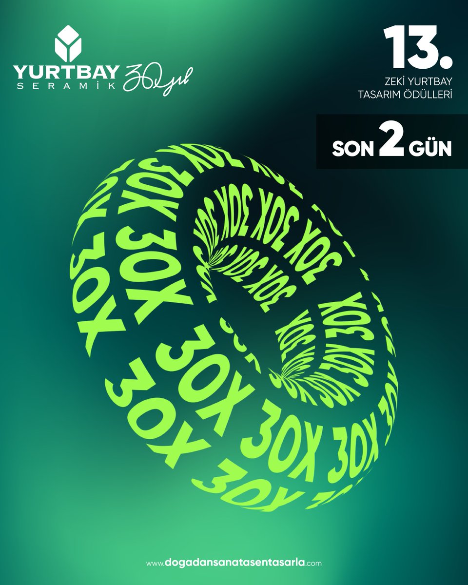 Son 2 gün.
30X sahnesinde yer almak için zaman daralıyor.
13. #ZekiYurtbayTasarımÖdülleri’nde projeni gösterme fırsatını kaçırma.
Son başvuru: 13 Nisan 2026.

dogadansanatasentasarla.com

#DoğadanSanata #YurtbaySeramik 

Just two days left.
Time is running out to secure your place on