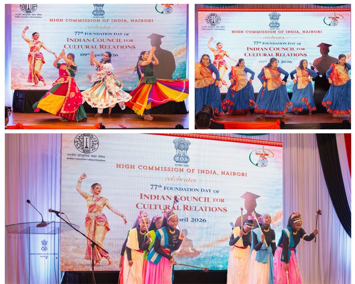 IndiainKenya's tweet photo. Celebrating 77 years of Indian Council for Cultural Relations! 🇮🇳🤝🇰🇪

The High Commission of India marked #ICCRDay2026 with vibrant cultural performances, inspiring alumni voices, and strong India–Kenya people-to-people ties. Hon’ble Justice Aleem Visram, Judge of the High Court, graced the occasion as Chief Guest, representing Hon’ble Chief Justice of Kenya Hon. Justice Martha Koome, who visited India under ICCR’s Distinguished Visitors Programme. 

From dance and dialogue to shared learning, ICCR continues to build bridges across cultures.

@MEAIndia @iccr_hq @IndianDiplomacy @CJMarthaKoome @THE_SCOK @Bharatwallahs