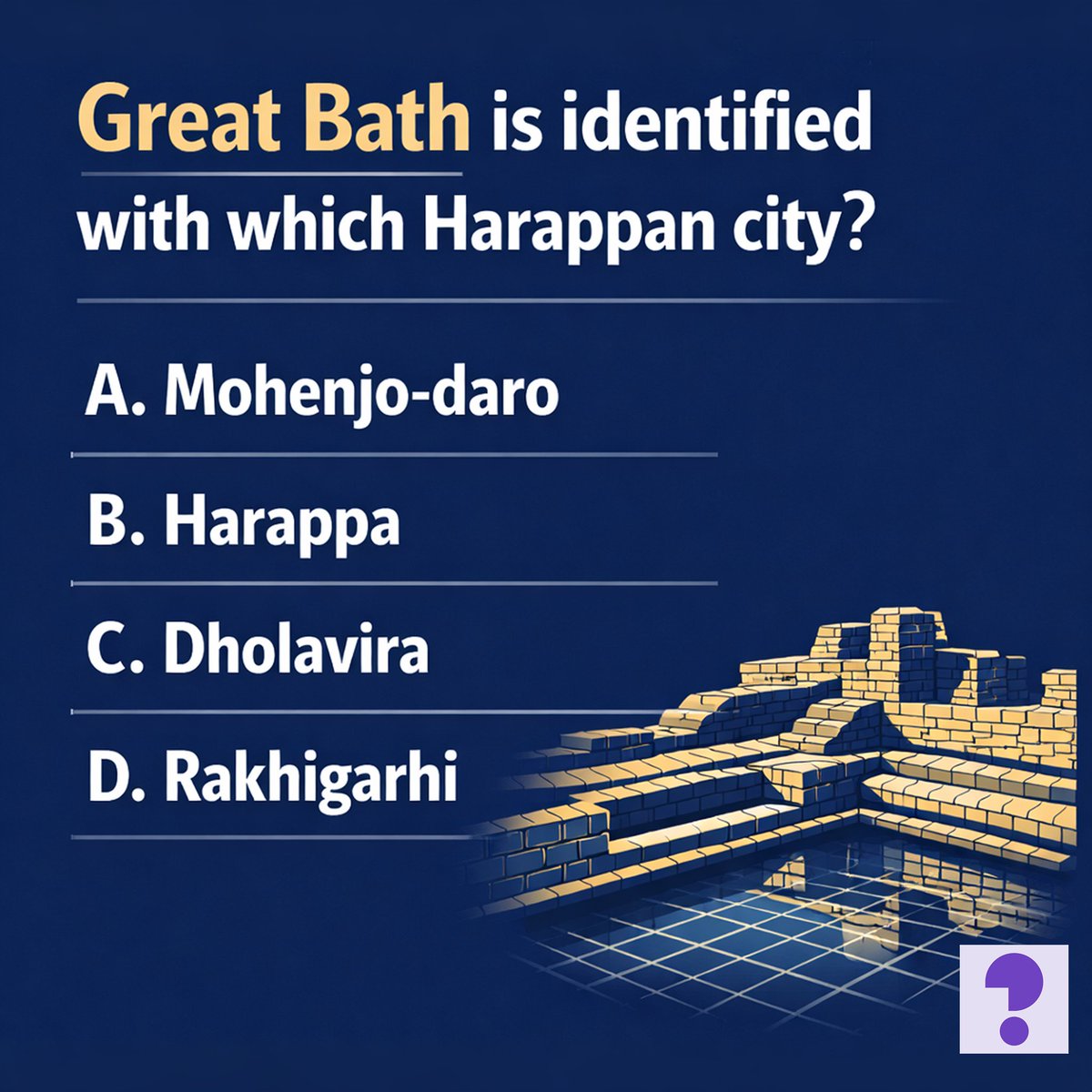 saval_ai's tweet image. One structure, one city—can you place this Harappan landmark? #upsc