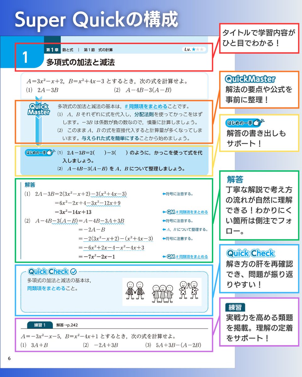 chart_suken's tweet photo. 【書籍紹介📚】

超・速習型の数学問題集
「Super Quick」シリーズの
紙面の流れをご紹介📘✨

✅問題のテーマと解答の流れがわかる「Quick Master」
✅くわしくていねいな模範解答
✅「Quick Check」で解答のポイントを再確認
✅さらに力をつける類題

詳しくはこちら👇
https://t.co/lFxgtjp7jf https://t.co/ZTgp9chxXS