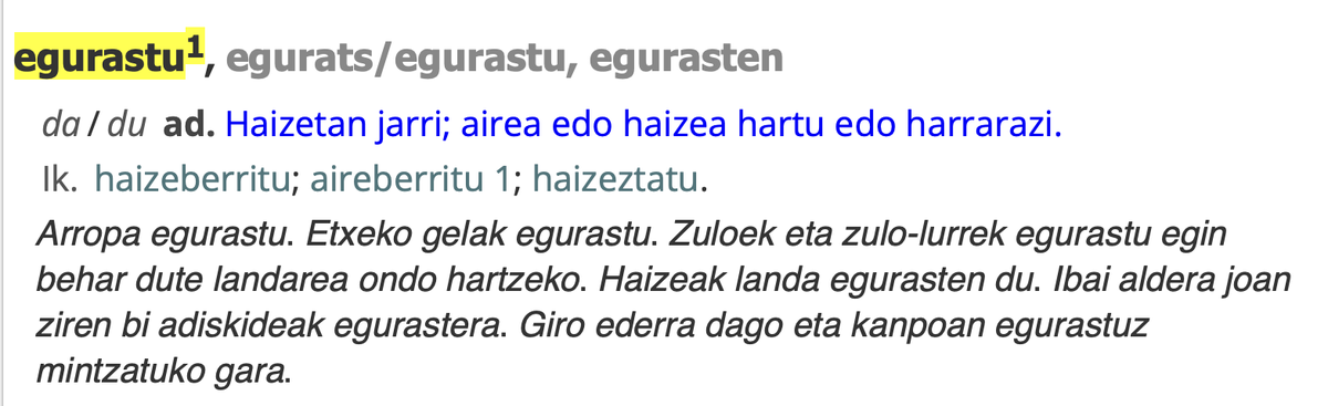 lexikoa82262's tweet photo. 𝗘𝗚𝗨𝗥𝗔𝗦𝗧𝗨:
Aireztatu, airea hartu edo harrarazi, haizeberritu https://t.co/WYVMEbTpCw
