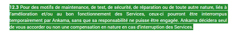 HuMain175813's tweet photo. @DOFUSRetro_FR Vos CGU prévoient des compensations en cas d'interruption de service. Vos maintenances durent toujours des heures. Je rappelle que les joueurs payent des abonnements et je rappelle vos CGU.. Compensations qu'on ne voit jamais https://t.co/adbzI6LKBI