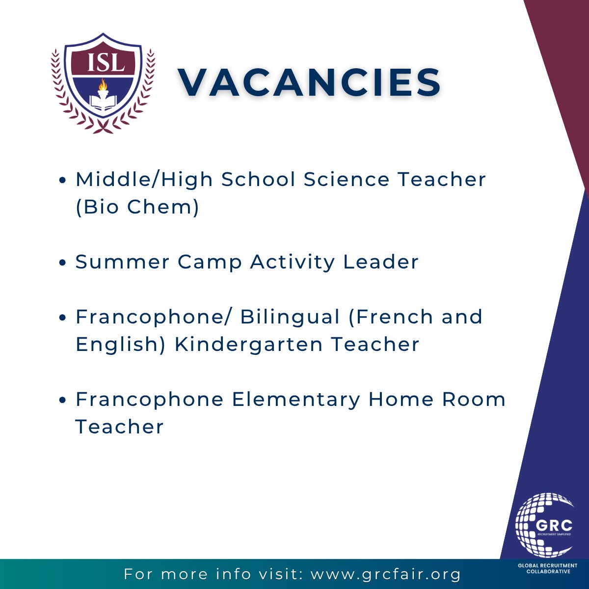 GrcFair's tweet photo. Hiring at The International School of Lubumbashi (ISL)!

Are you a passionate educator ready to make a meaningful impact in an international school environment?

👉 Apply now via our job portal – https://t.co/EJRoUBhfzp https://t.co/UhZcvr3v1U