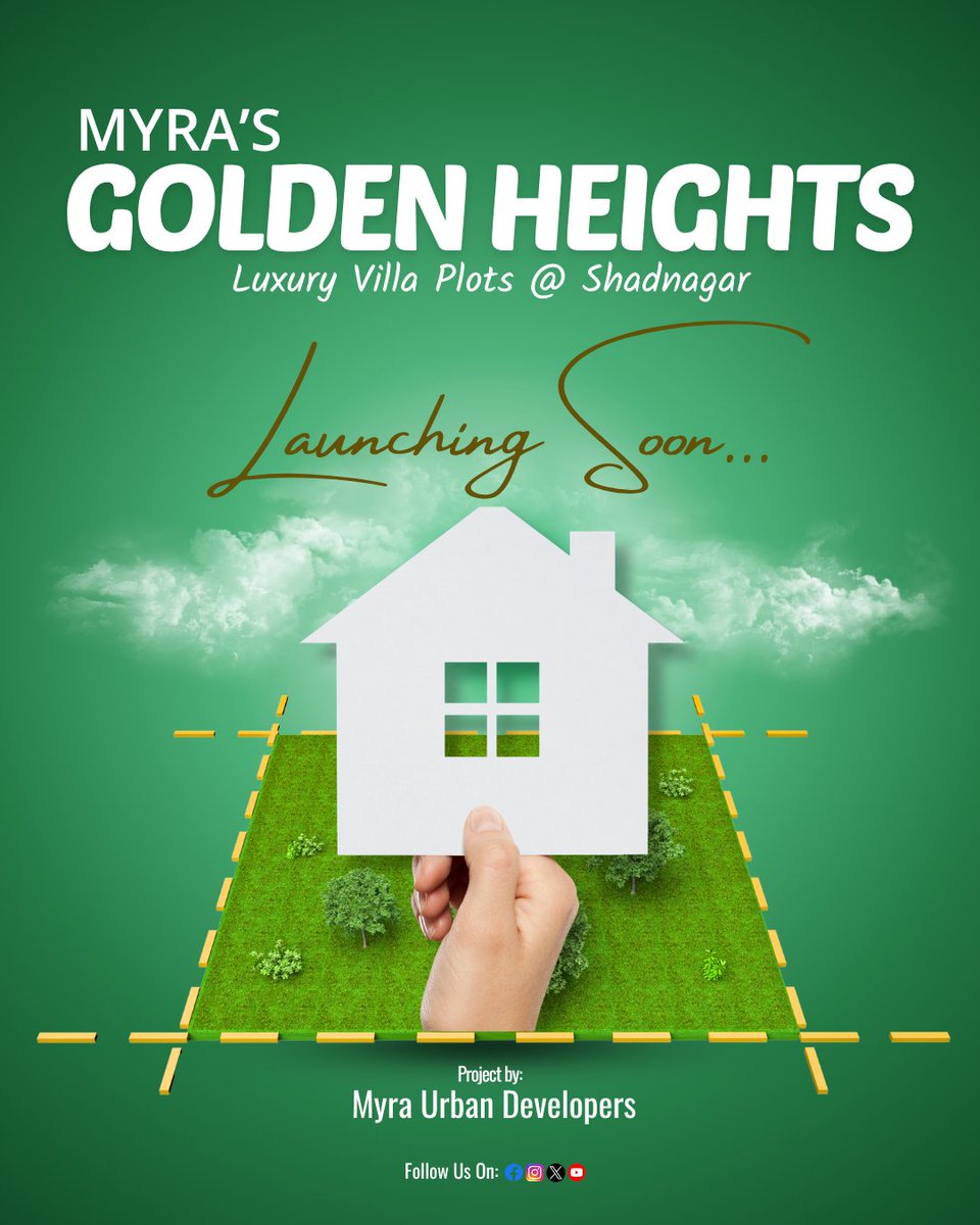 MyraUrbanD's tweet image. ✨ *LAUNCHING SOON* ✨

We are proud to announce the upcoming launch of Myra’s Golden Heights 🏡
Luxury Villa Plots @ Shadnagar, Hyderabad

#MyraUrbanDevelopers #MyrasGoldenHeights #VillaPlots #OpenPlots #Shadnagar #Hyderabad #Plots #realestate