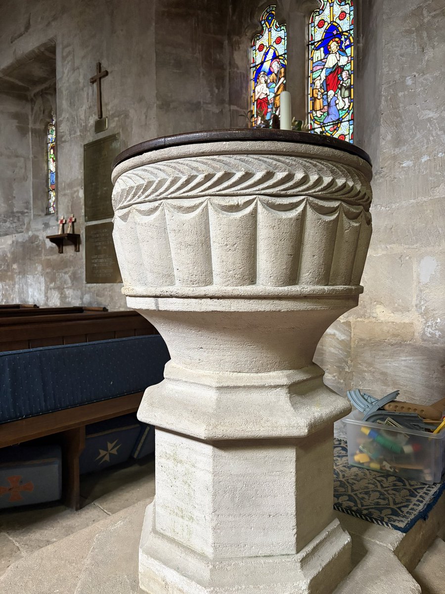 Restored too well or back to its original beauty? 
Norman font in Bratton #Wiltshire diligently retooled in Thomas Henry Wyatt’s Victorian restoration. #FontsOnFriday