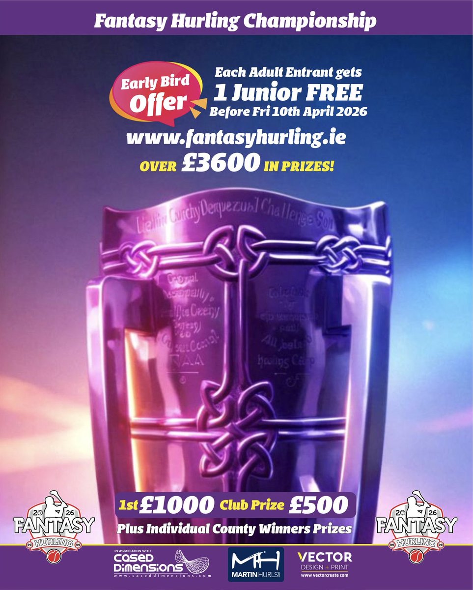🚨 LAST DAY OF  OUR EARLY BIRD OFFER! 🚨

🎟 Every Adult entry get 1 Junior FREE!
📅 Offer ends TODAY Friday, April 10th!
💥 Enter now: championship.fantasyhurling.ie
<a href="/martinhurls123/">Martinhurls.com</a> 

🏆 All proceeds go to <a href="/DGNHurlingclub/">Eoghan Ruadh</a> Youth Development Fund