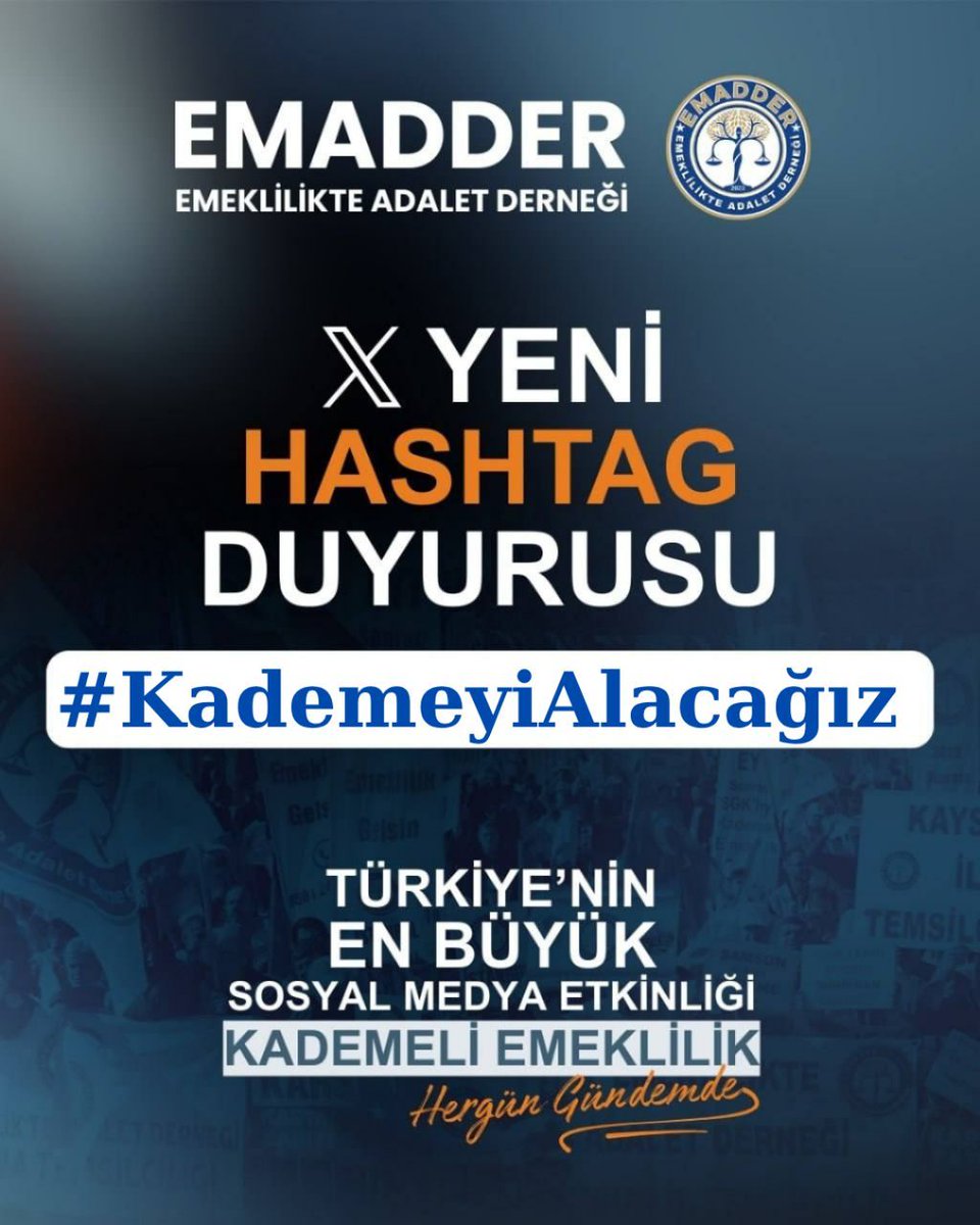🚨📣 YENİ TAG DUYURUSU 📣🚨
            
🔥 #KademeyiAlacağız 🔥

Bir gün farkla yıllarca çalışmaya zorlanan milyonlar, aynı emeğin, aynı primin karşılığını istemektedir.

Bu nedenle açıkça ifade ediyoruz:

Kademeli emeklilik bir tercih değil, zorunlu bir düzenlemedir.

📢 Bu