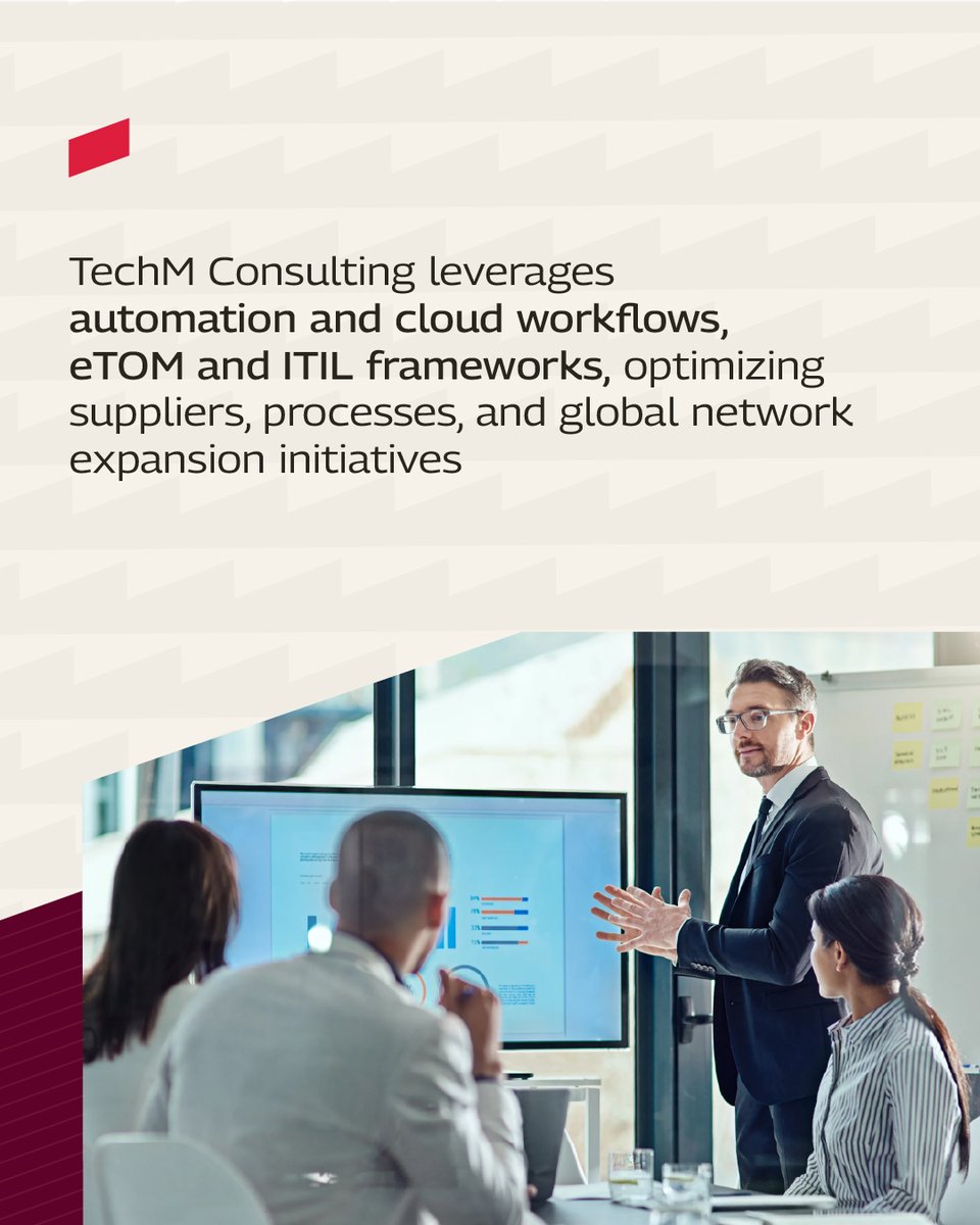 tech_mahindra's tweet image. What happens when a global #telecom provider chooses growth without added complexity?

With #automation and #cloud‑led workflows, TechM Consulting helped modernize operations using eTOM and ITIL, enabling faster delivery and real‑time visibility across revenue‑critical functions.