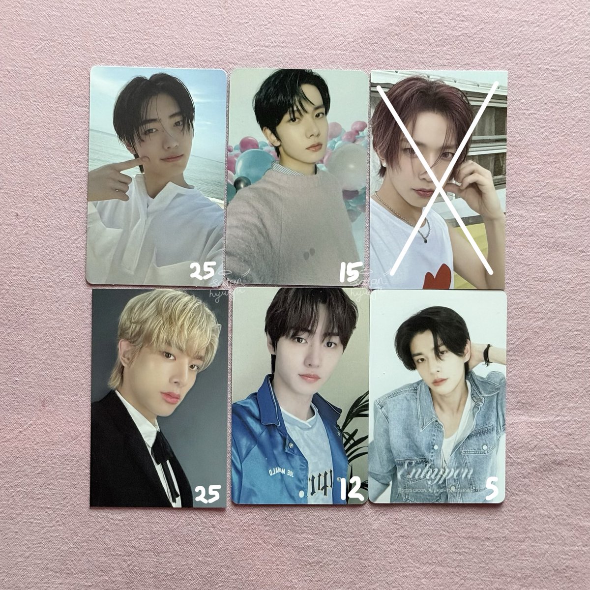 wts enhypen photocards

✅ sunghoon odysseus rm25
✅ heeseung dicon rm15
✅ jake fate usa hoodie pob rm25
✅ sunghoon sg23 rm12
✅ jake dicon mission card rm5

#pasarenhypen