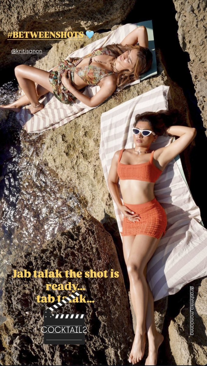 Rashmikadelhifc's tweet photo. Serving looks even while resting ☀️🔥
#BetweenShots #JabTalak 
#RashmikaMandanna 
#KritiSanon #Cocktail2 https://t.co/5YmCXshBqS