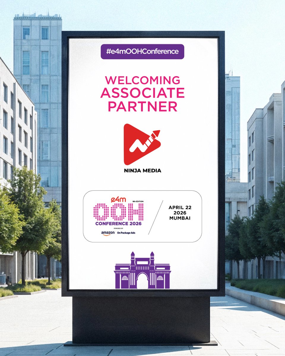 e4mevents's tweet image. Big moves ahead! 🚀
Excited to have Ninja Media on board as Associate Partner for e4m OOH Conference 2026.
Let’s power the future of out-of-home with innovation and collaboration. 💡

🗓️ April 22|  Mumbai

#FutureOfAdvertising #ConsumerEngagement #MarketingInnovation