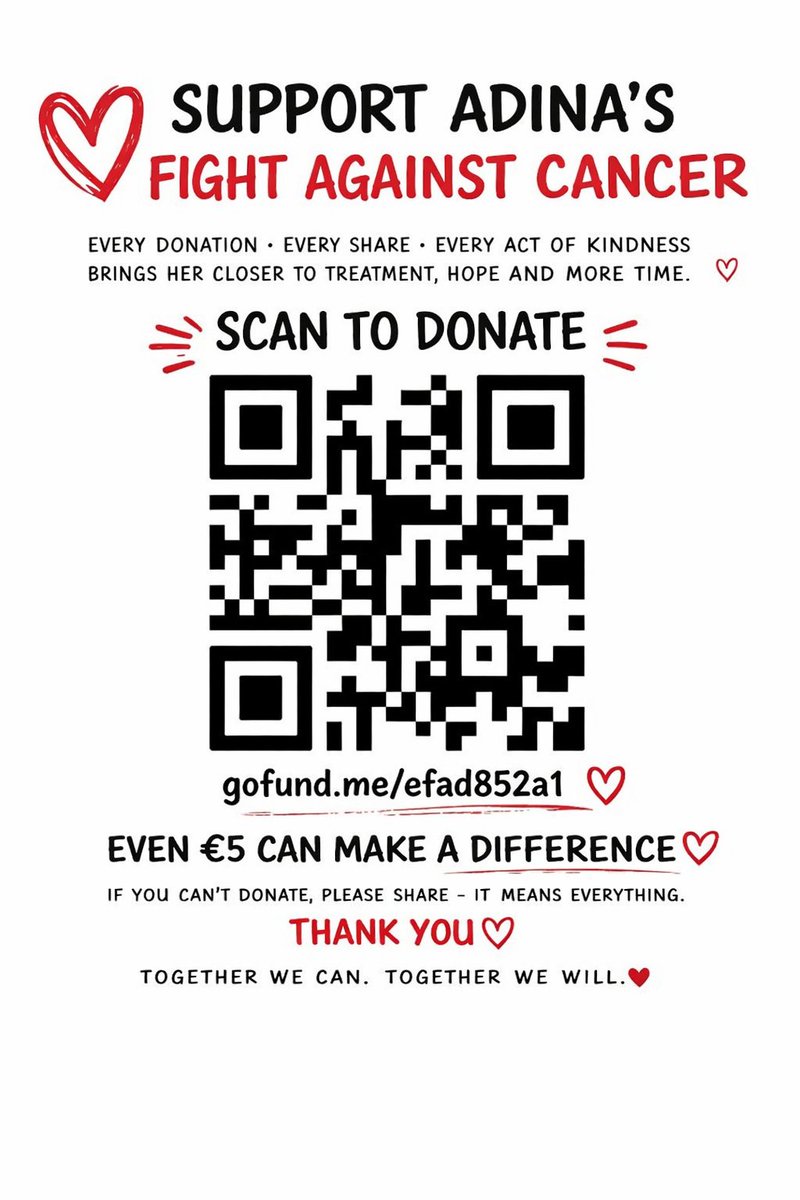 _100X_'s tweet image. 💔 Life can change in a second…
Adina is fighting cancer.
Every donation or share brings her closer to treatment and hope.
Even €5 helps ❤️
👉 gofund.me/efad852a1⁠�
Thank you 🙏
#SupportAdina #DonateOrShare #FightCancer #HelpSaveALife #TogetherWeCan #KindnessMatters #Hope