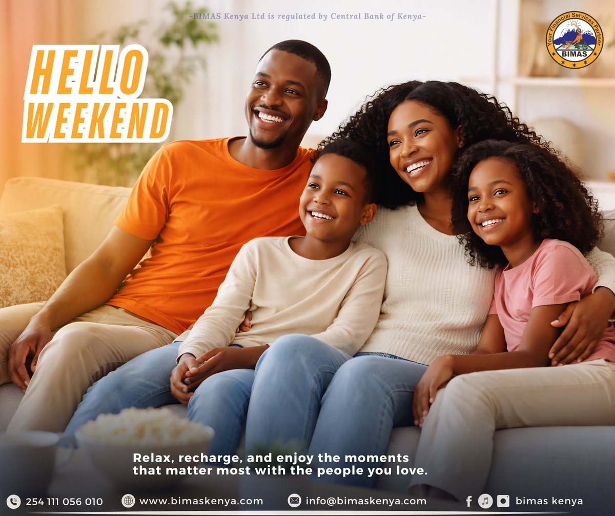 bimas_kenya's tweet image. The weekend is here relax, reset, and enjoy every moment. Make time for family, laughter, and the things that matter most.

As you unwind, rememberyour goals still count. 

Visit your nearest BIMAS branch or call us today.

#BIMASMicrofinance #HelloWeekend  #WeekendVibes