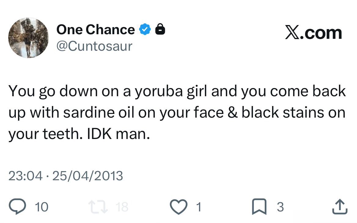 I’m honestly trying to fathom the state of mind that wrote multiple tweets that look like this.

How did it happen?

Why am I asking? So we don’t see a repeat of it. This trend lingered for YEARS!!!! It was cool to insult Yoruba women.

It must never happen again and we need to