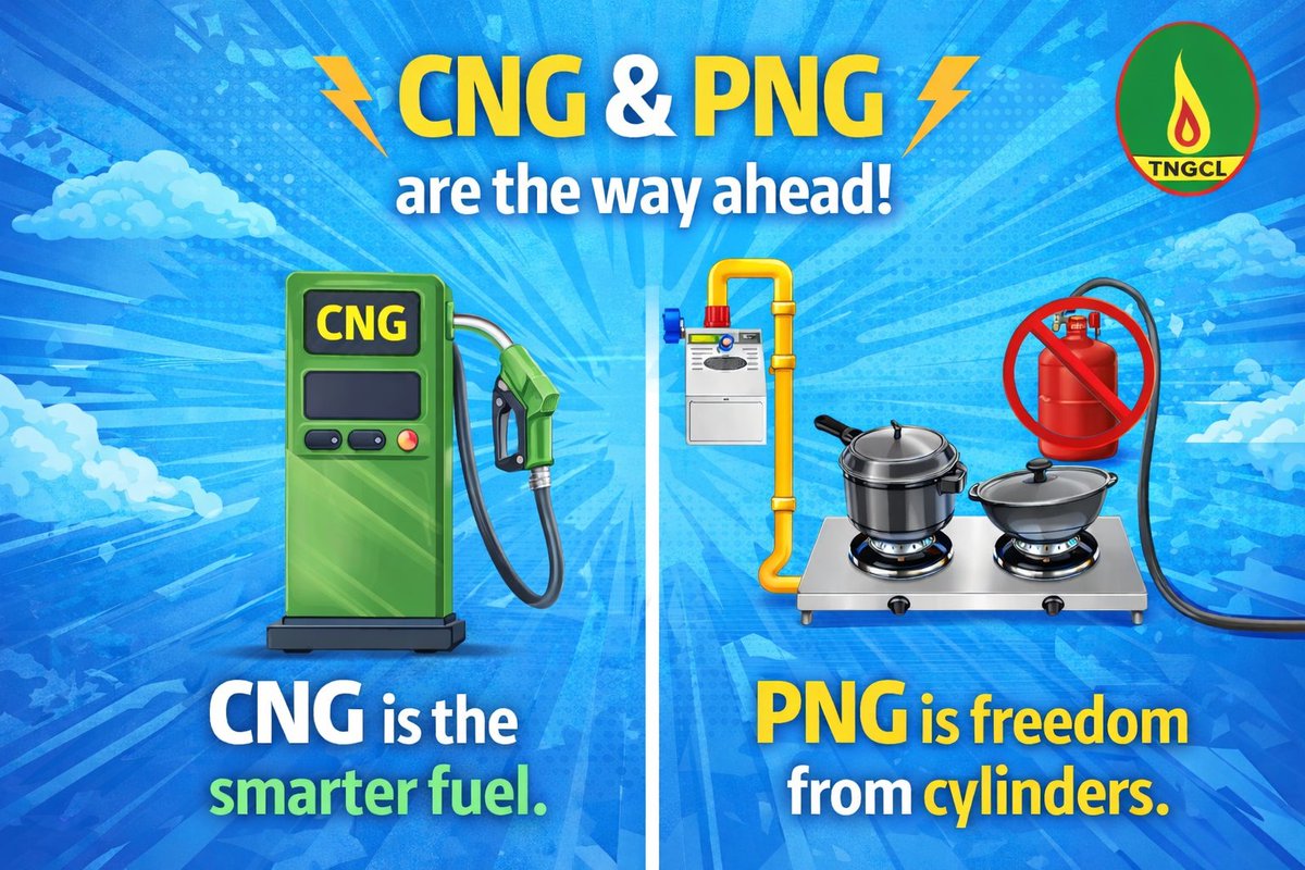 TNGCL650004's tweet image. CNG and PNG are paving the way for a cleaner, safer, and more efficient future. 
#cng 
#png
#CleanFuel
#greenenergy
#ecofriendly
#gogreen
#fuelofthefuture
#SmartEnergy
#CleanIndiaGreenIndia
#EnergyTransition
#bettertomorrow
#SafeFuel
#tngcl
#DriveClean
#GAILIndia
#PNGRB