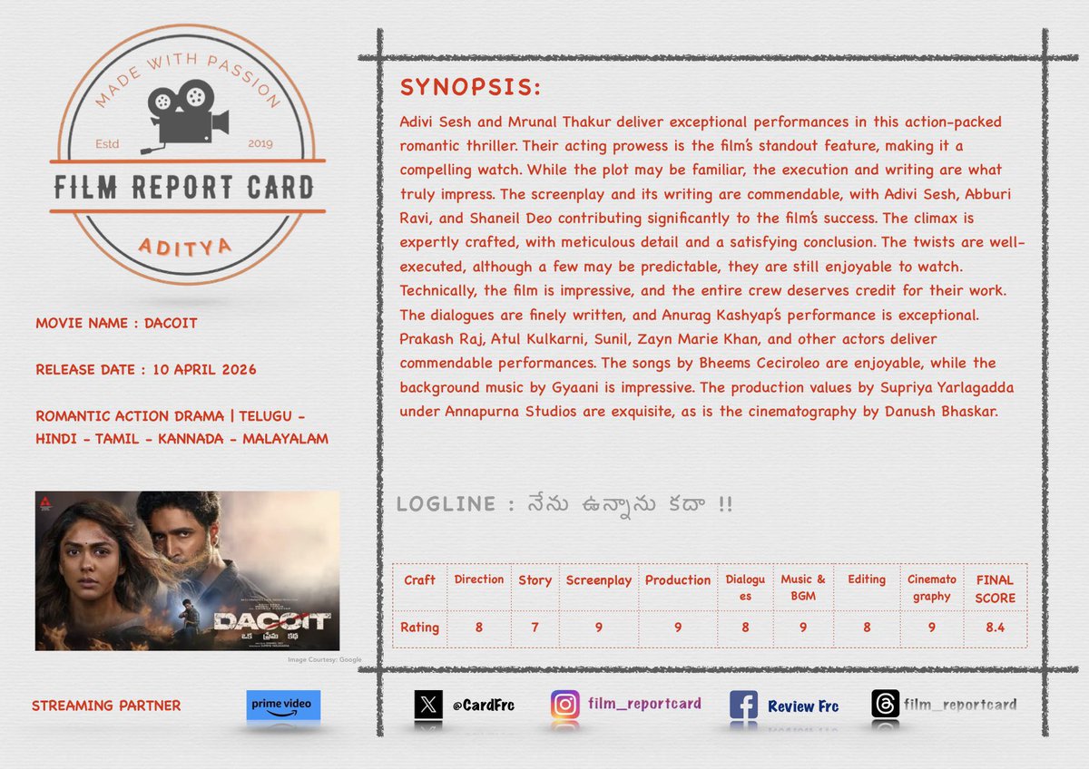 Film Report Card - FRC (Your Movie 🎥 My Review✍️) tweet media