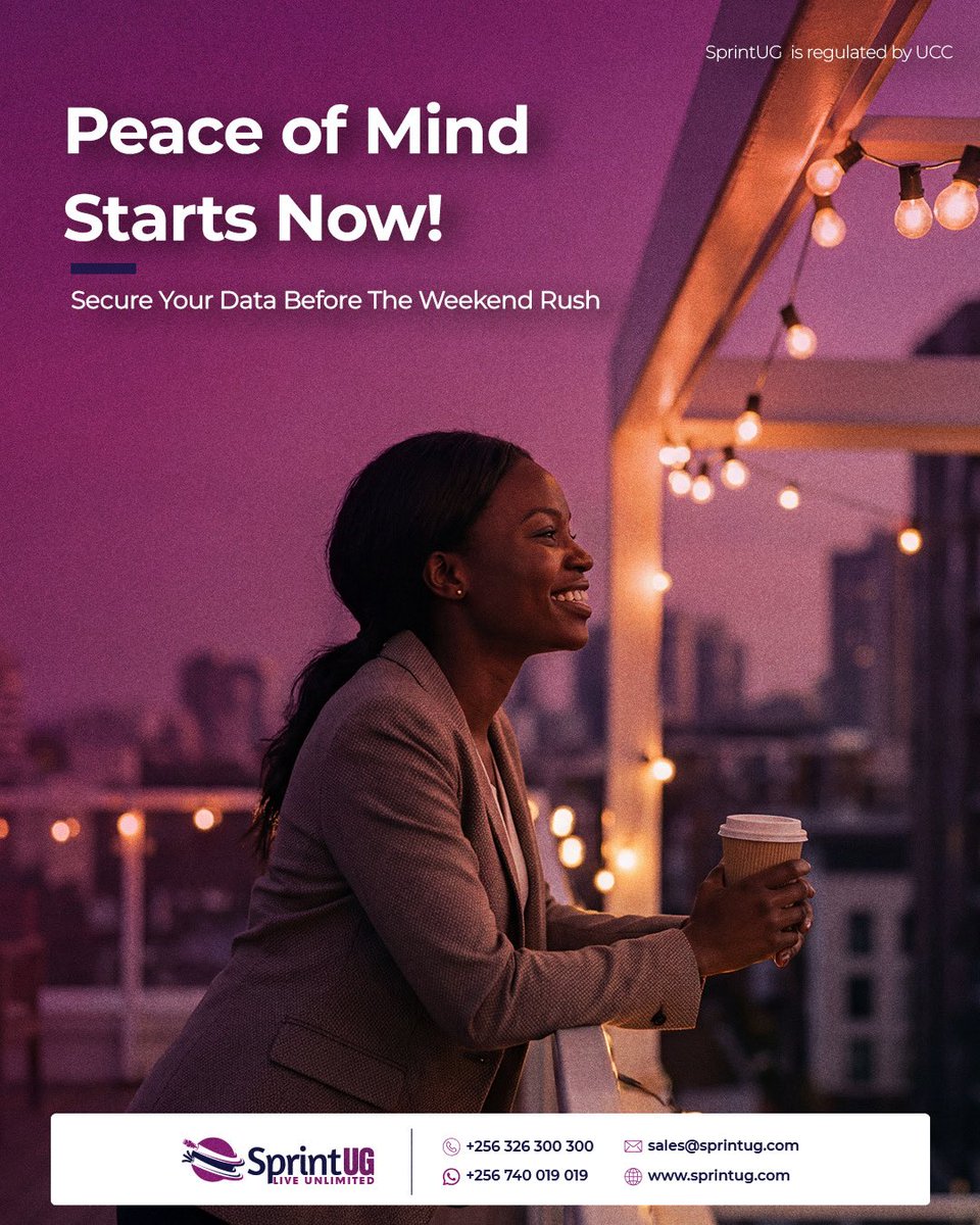 SprintUg's tweet image. Nothing beats a stress-free Friday.
Lock in your data and enjoy the weekend without worries.
#FridayVibes #PeaceOfMind #DataSecurity #SprintUG #StayProtected