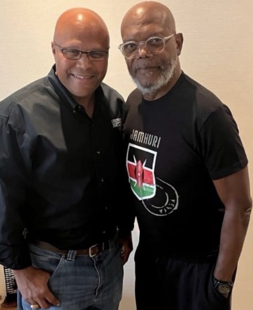Samuel L. Jackson wearing Jamhuri Wear Kenya flag Badge of Honor t-shirt with Shawn Harris. 

<a href="/SamuelLJackson/">Samuel L. Jackson</a> <a href="/ShawnForGeorgia/">Shawn Harris for Congress</a>