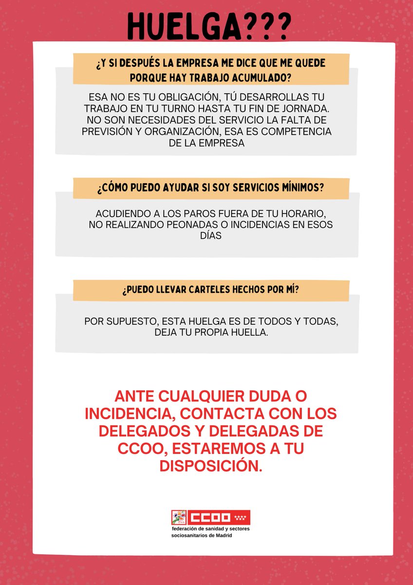 Buenos días! En estos días hemos recibido varias dudas acerca de la huelga. Aquí os aclaramos algunas de ellas. Si tienes más dudas no dudéis en consultarnos #ccooinforma #huelga #esnuestromomento