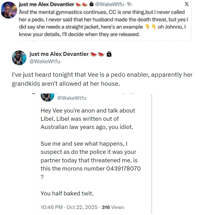 tweeter_vee's tweet photo. @wakewtfu AJ is totally fucked in the brain. This is proof of why so many call him out. He lies but there is proof that he lies and still he lies. Get help fukwit.
#flog #AJLies #ConvantierLies #DevantierLies #Yamba #NotDeathThreats #NotAPedoEnabler https://t.co/M7fK0BMPrP