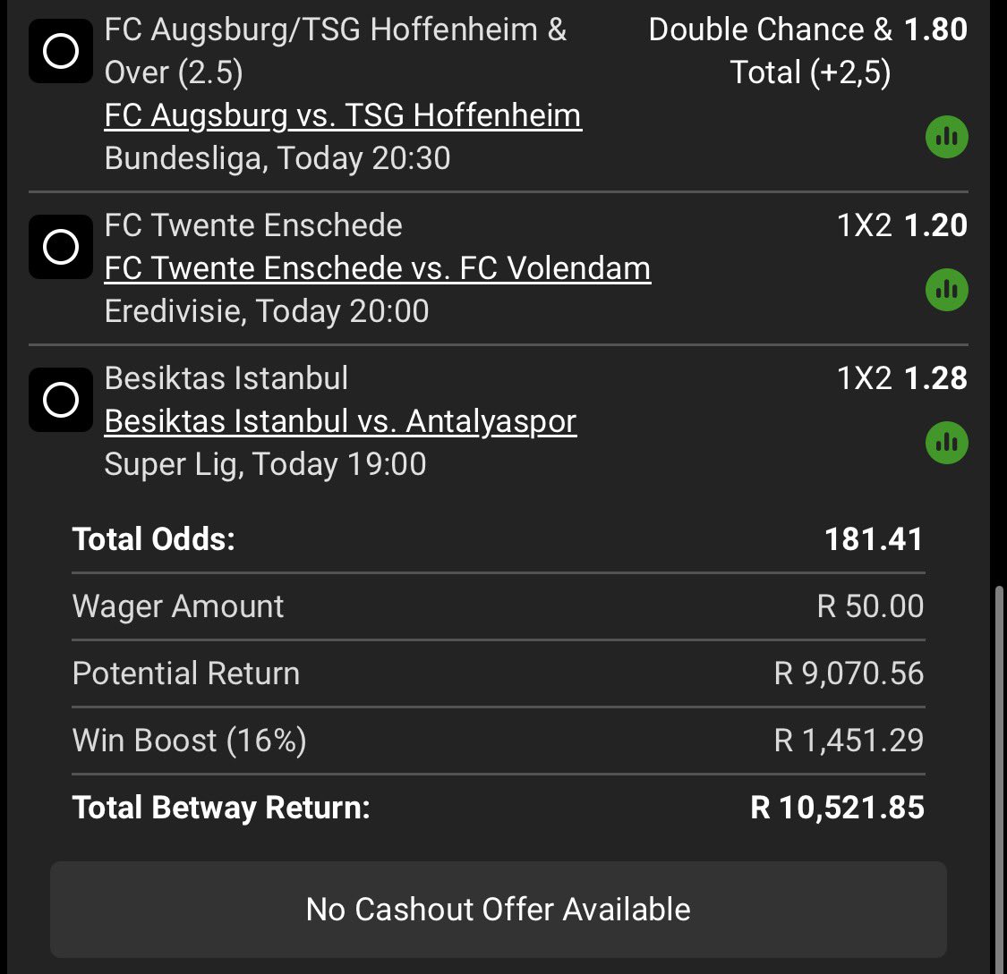 Let try this 

Kick off 👉🏽19:00

Bet code 👉🏽 BW4CC0D010