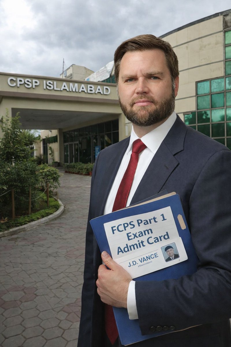 nomi_ism's tweet photo. JD Vance outside CPSP Islamabad, appearing for FCPS Part 1 exam. https://t.co/gQzSXP2qW7