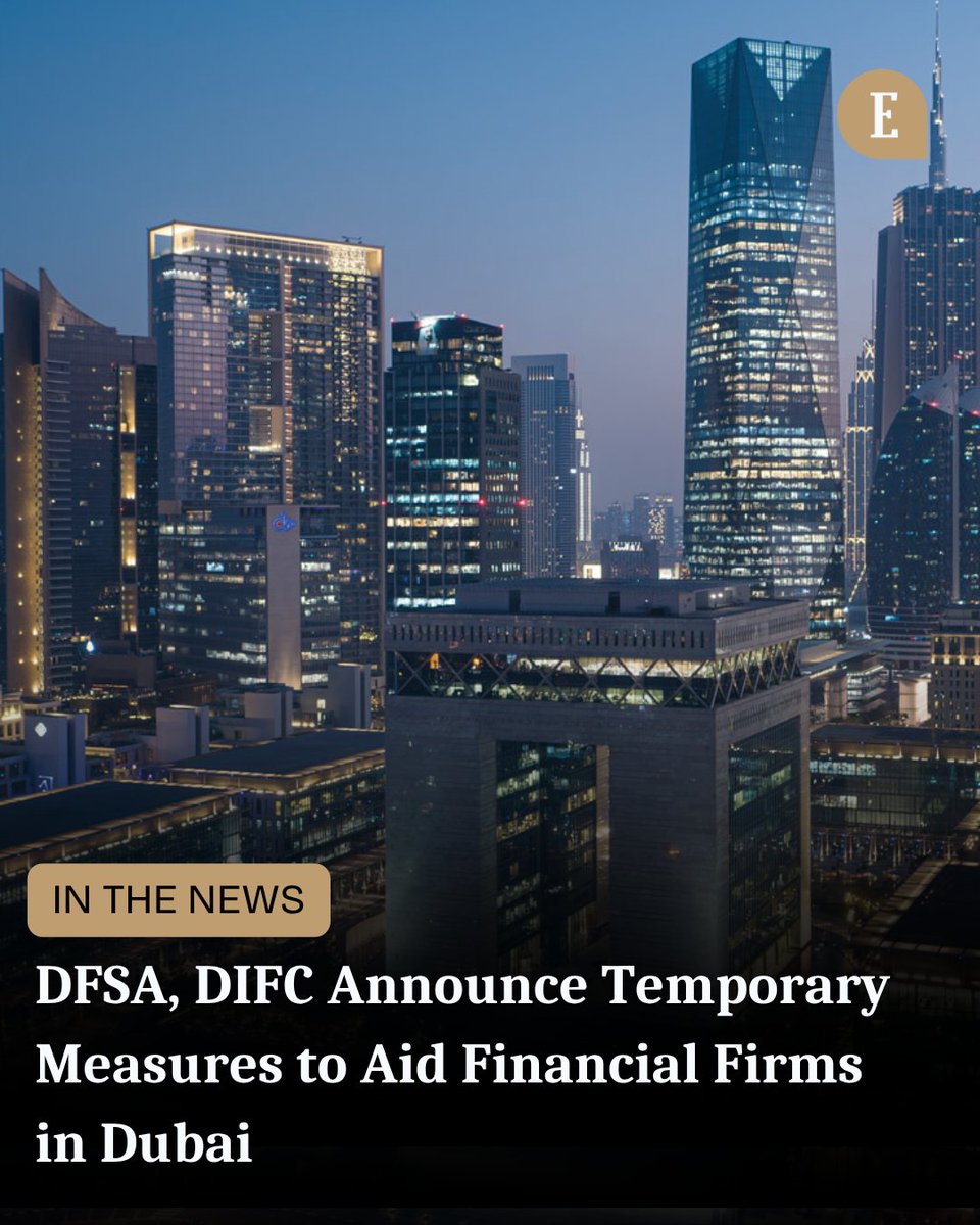 EntMagazineME's tweet photo. The Dubai Financial Services Authority (#DFSA) has introduced temporary regulatory relief measures to support new firms seeking authorization and existing regulated firms in the Dubai International Financial Centre (#DIFC).
The DFSA said the measures aim to help firms manage operational challenges while continuing to serve clients and maintain regulatory standards during challenging times.
The relief measures include temporary flexibility in authorization, #licensing and administrative requirements, adjustments to governance and staffing arrangements as remote work continues, and extended timelines for regulatory reporting and supervisory processes.
In a separate move, DIFC has also introduced temporary economic support measures for its business and retail community, effective immediately.
Read more HERE: https://t.co/O6MlsiLjRh