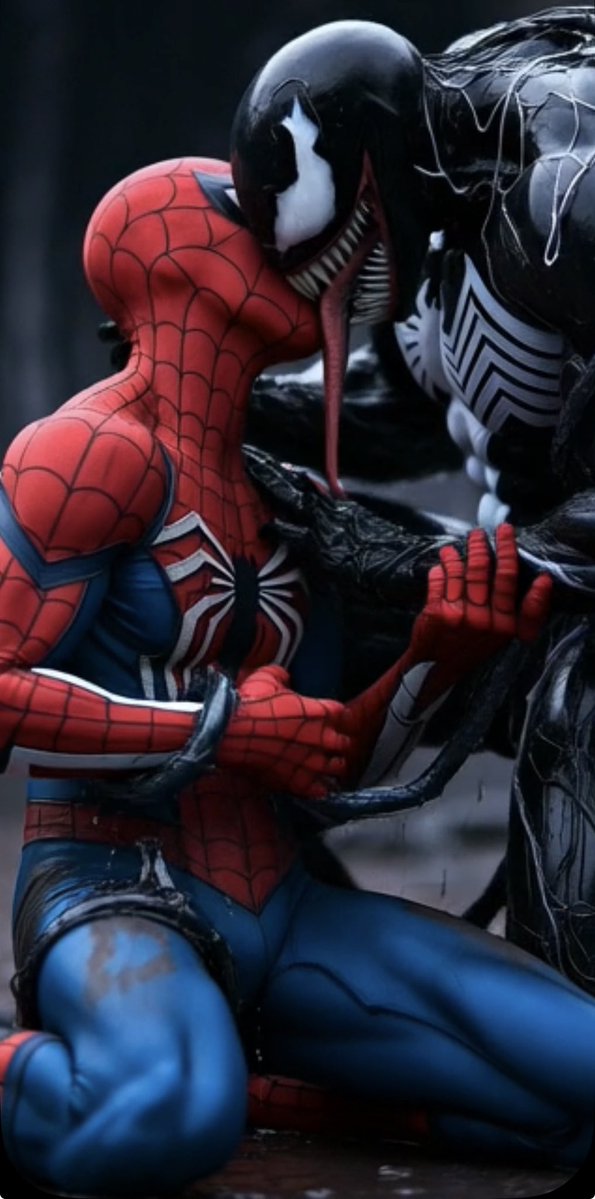 Doll1Boy's tweet image. The gentle caress of symbiote. As venom bringing Spidey’s lips to his and that long tongue strokes his face through that flimsy suit of his lulling Parker into a state of blissful submission. That strong black muscular body of his having its way with the young webslinger is