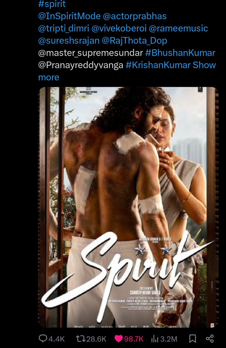 Lonely_prabh's tweet image. I can easily ratio this 8th fail joker.

98L 😭 what is this man🤣

Today it has been proved that all the fans of Aathu are illiterate puncture repairers.

Forget about Prabhas....Even
Sandeep Ready Vanga&amp;gt;&amp;gt;&amp;gt;&amp;gt;&amp;gt;Allu.

#Spirit first poster likes - 98.7k
#Raaka first poster likes -