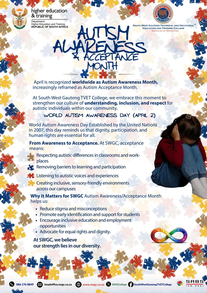 SWGCollege's tweet image. April is Autism Awareness &amp;amp; Acceptance Month 💙 

At SWGC, we celebrate diversity and inclusion by respecting differences, removing barriers, and listening to autistic voices.

Together, we move from awareness to acceptance. 🌍✨

#SWGC #AutismAcceptance #InclusionMatters