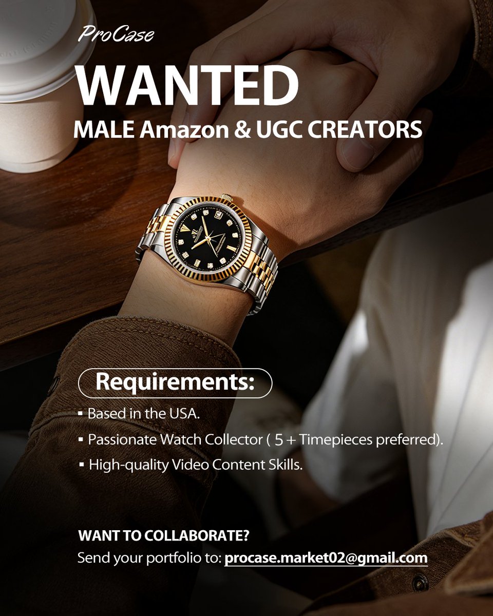 ProcaseWorld's tweet photo. Got a serious watch collection? Let's work!
ProCase is looking for Male UGC & Amazon Influencers (USA) to feature our Watch Box
🔥 Preference: 5+ watches.
📬 Email portfolio: procase.market02@gmail.com
#WatchCollector #UGCCreator #WatchBox #AmazonInfluencer #WatchFam #USCreator https://t.co/zLZIrBUpeI