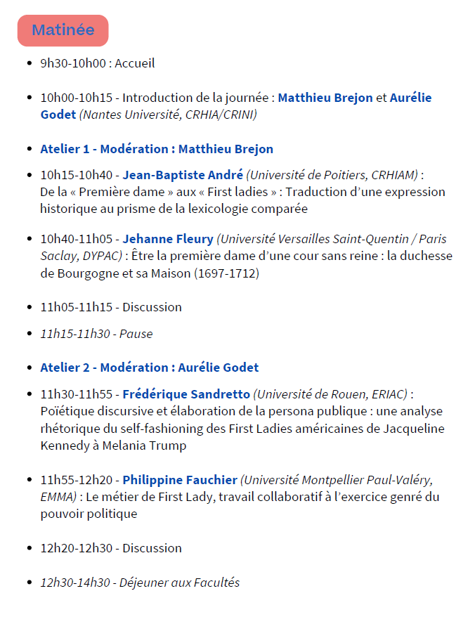 DanielV_xxi's tweet photo. JOURNÉE D'ÉTUDES : First Ladies. Une histoire globale du politique au féminin. « Le contraste est frappant entre la présence politique et médiatique des first ladies et leur relative invisibilité dans le champ scientifique... » @NantesUniv https://t.co/jsWhQq79Ap