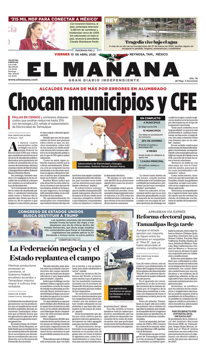 elmananarey's tweet image. ⏰ ¡Buenos días! 🌞

Hoy Viernes 10 de Abril 2026 ésta es la portada de nuestra edición impresa.

🌎 Manténgase al tanto de lo que pasa en la #localidad, la #región y el #mundo 🌎