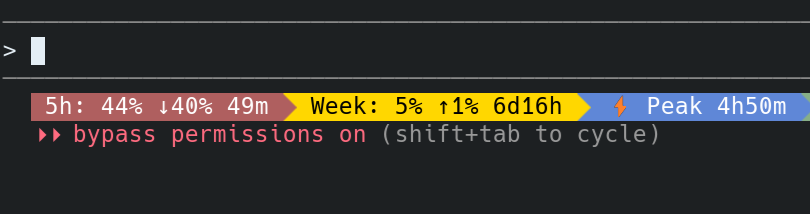 andynatagames's tweet photo. Budget tracking widget for ccstatusline for Claude Code

Example: 
5h: 44% ↓40% 49m
44% used, 40% below expected, 49m before reset

npx ccstatusline-budget-widgets
https://t.co/npECmFSdET https://t.co/Wa0snKLcSA