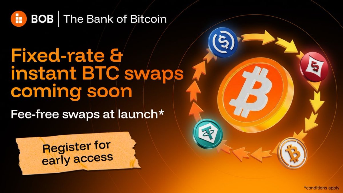build_on_bob's tweet photo. Instant BTC swaps are coming to BOB Gateway. 

Register for early access