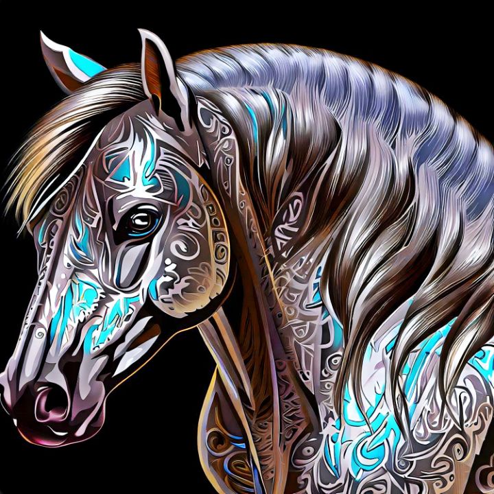 CryptoSpun's tweet photo. Art of the Day! "Vibrant Spirt Tribal Mustang". Buy at: https://t.co/I0DVymvci6 https://t.co/ISqDp7uIW5