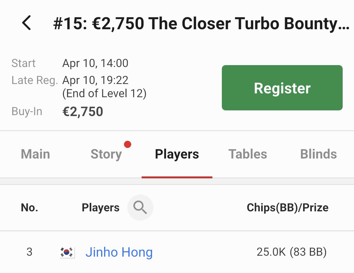(04.10) #15 €2,750 The Closer Turbo
Bounty - Day1