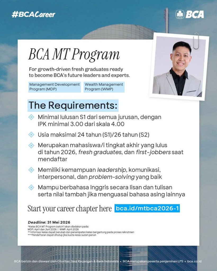 kakohjay's tweet photo. (just share)
Lowongan Kerja BCA https://t.co/yk0r9vXIID