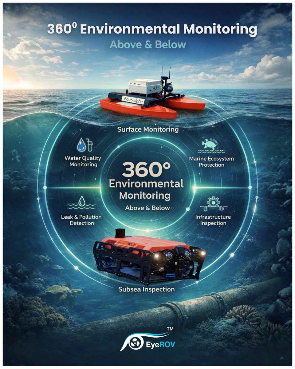 EyeROVTech's tweet photo. 🌊 360° Environmental Monitoring,  Above &amp; Below

ASVs on the surface. ROVs beneath.
One integrated system delivering real-time, multi-layer marine insights.
📡 Complete visibility. Better decisions.

#EyeROV #OceanTech #ROV #ASV #MarineMonitoring https://t.co/euvh3ec9P5