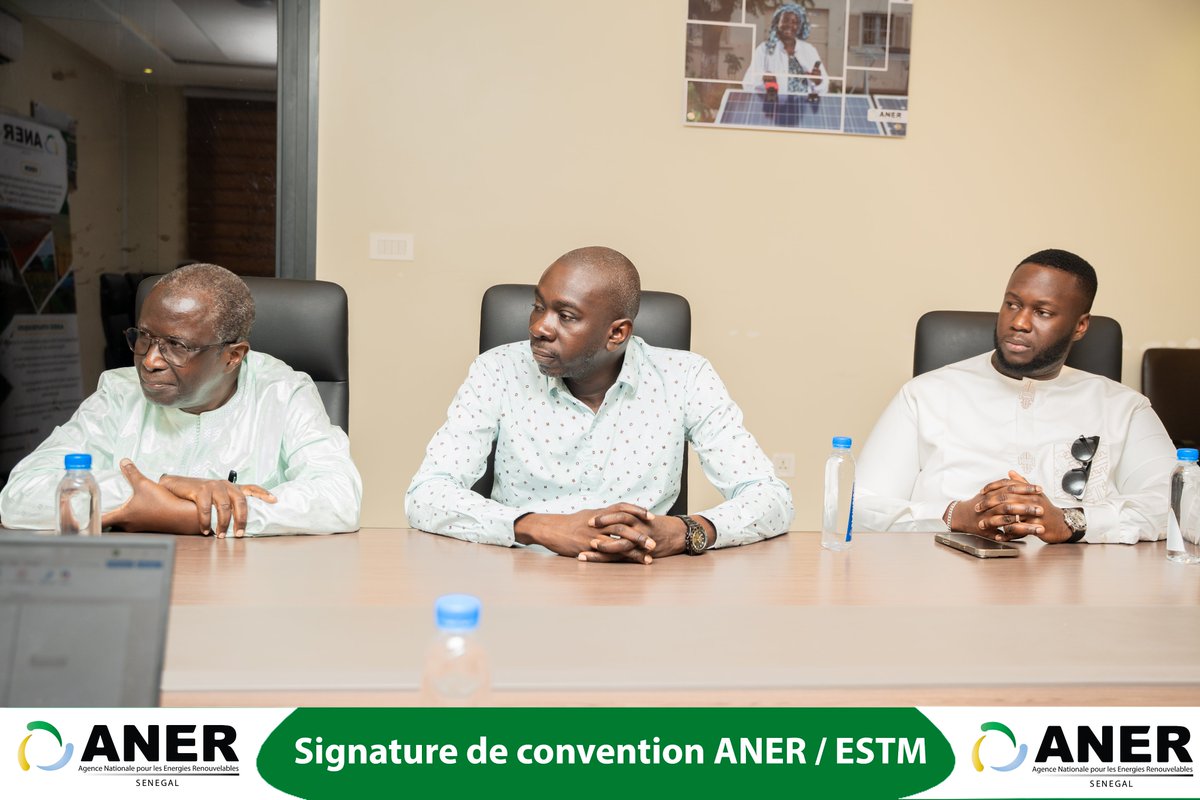 anersenegal's tweet photo. 🤝 9 avril 2026 | L’ANER et l’ESTM ont signé une convention pour renforcer la formation, la recherche et l’innovation en énergies renouvelables.
🎓 Objectif : former des talents et faciliter leur insertion professionnelle.
#ANER #ESTM #ÉnergiesRenouvelables https://t.co/Fl5Z5Znm2q